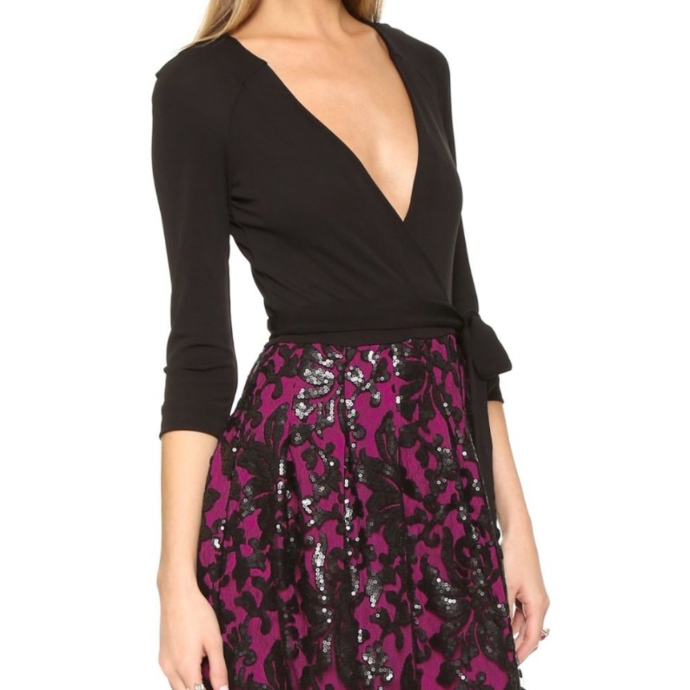 DVF Black and Fuchsia Wrap Dress